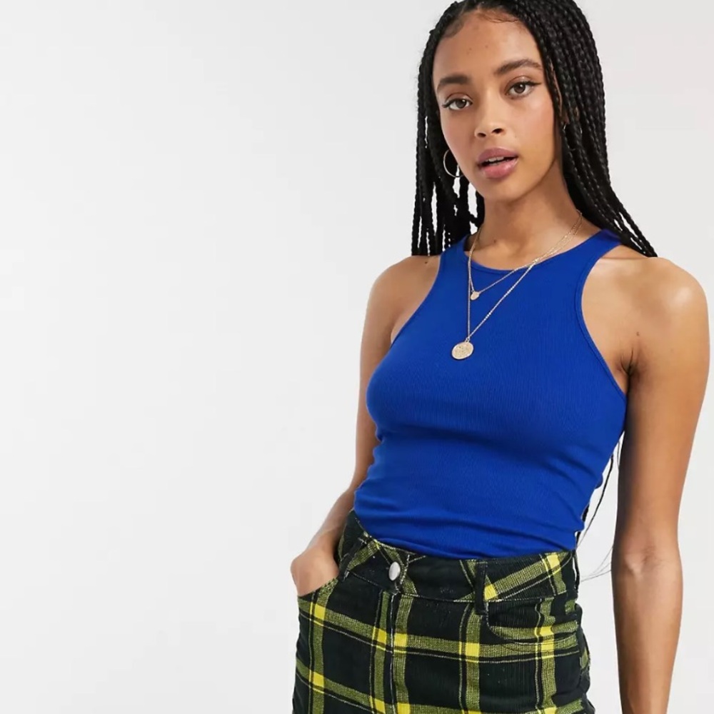 Monki Estelle Organic Jersey Tank in blue